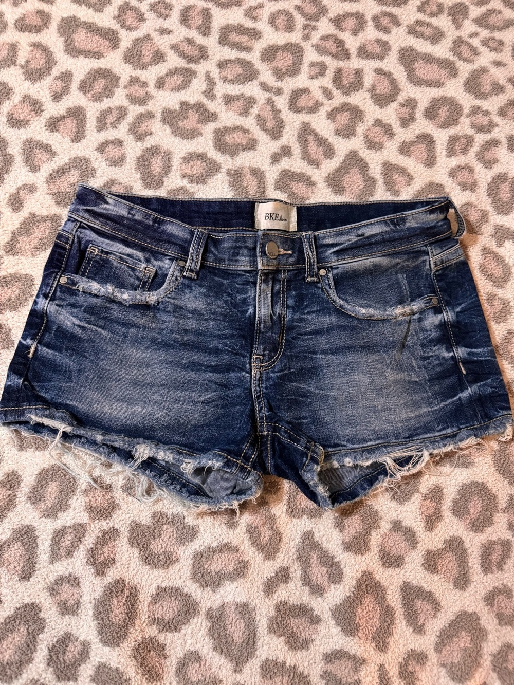 BKE Women's Dark Blue Distressed Denim Cutoff Shorts